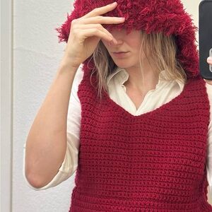 Red Knit Vest with hood